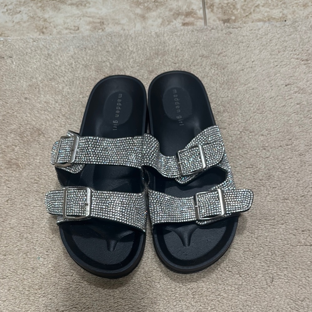 Madden Girl Black Rhinestone Slide Sandals
